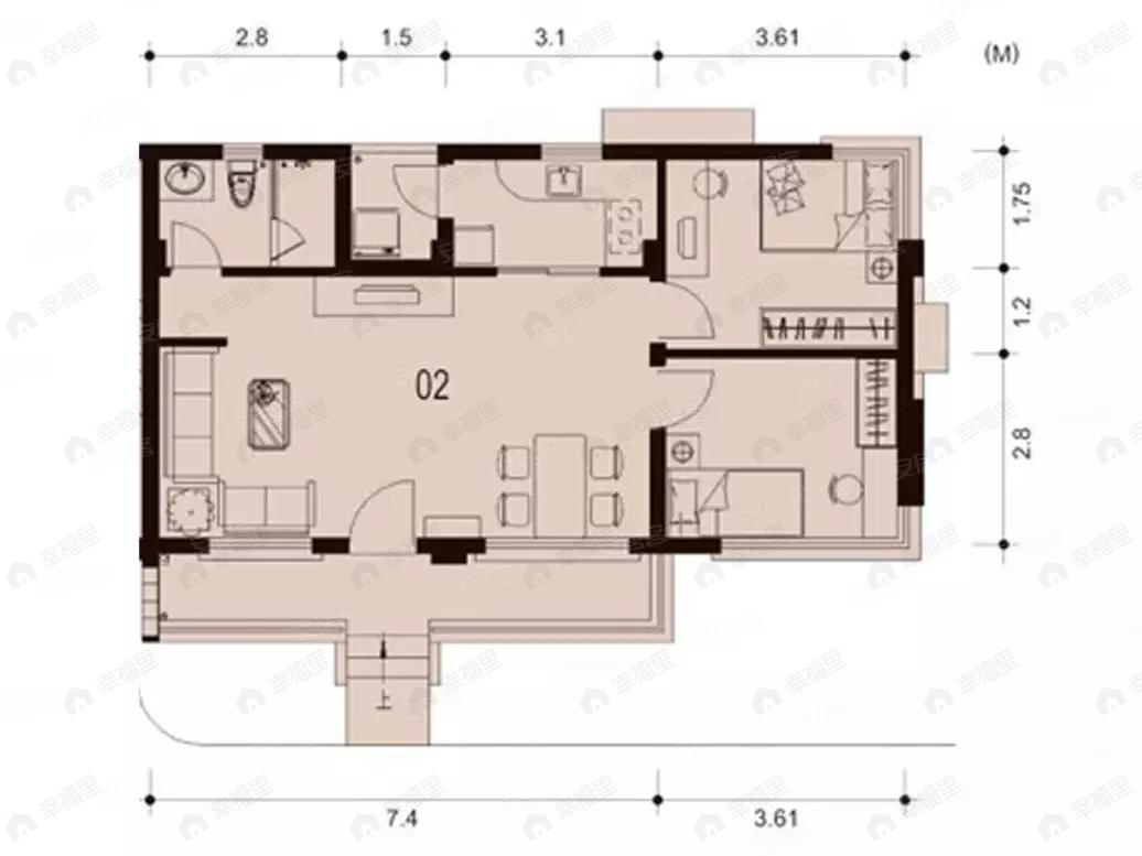 2室2厅1卫建面68平户型图