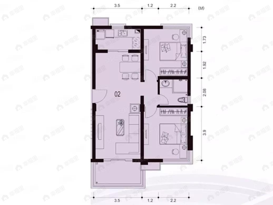 2室2厅1卫建面81平户型图