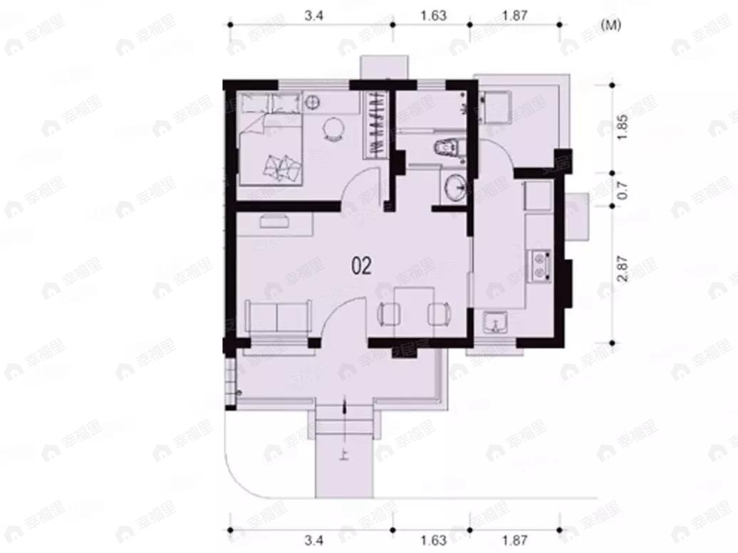 1室1厅1卫建面39平户型图