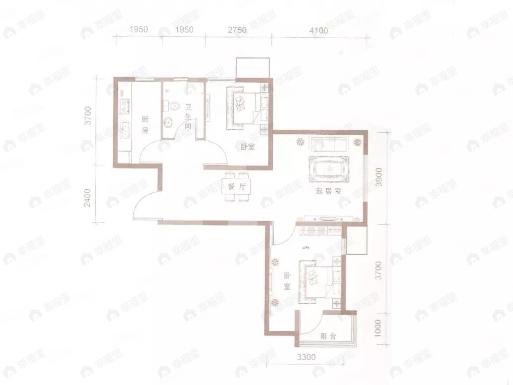 2室2厅1卫建面87平户型图