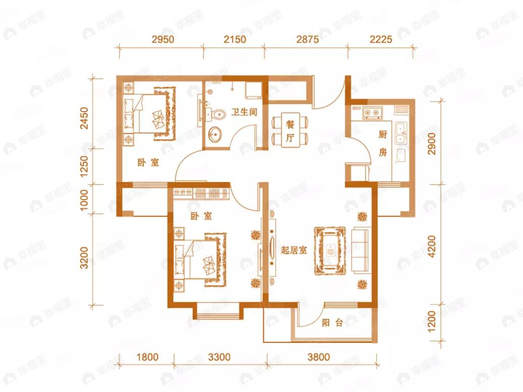 2室2厅1卫建面89平户型图