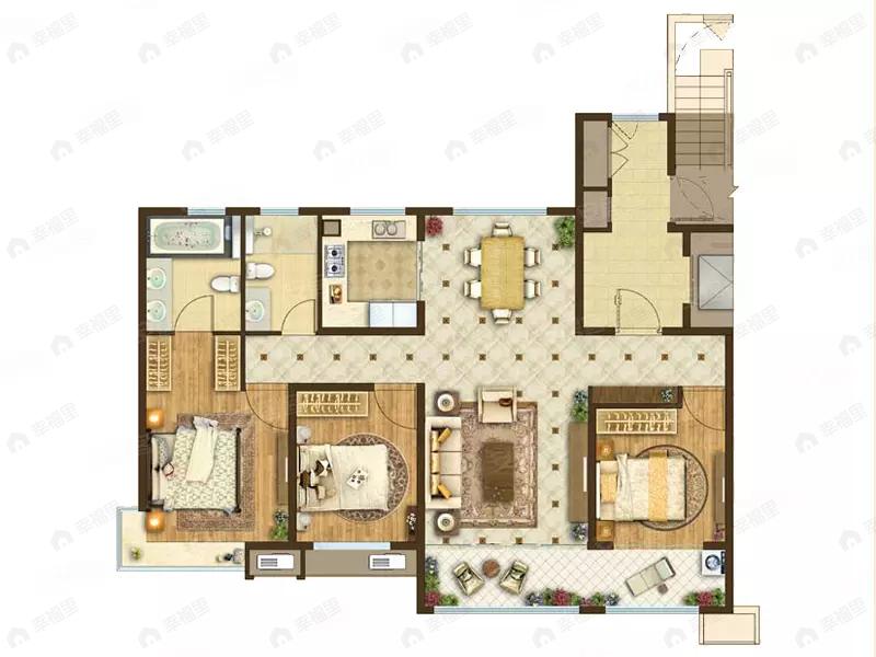 3室2厅2卫建面139平户型图
