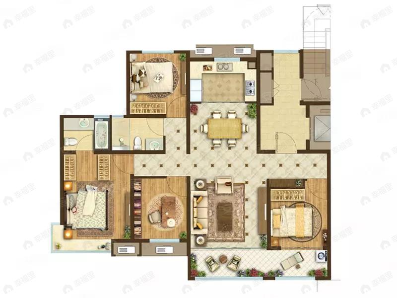3室2厅2卫建面139平户型图