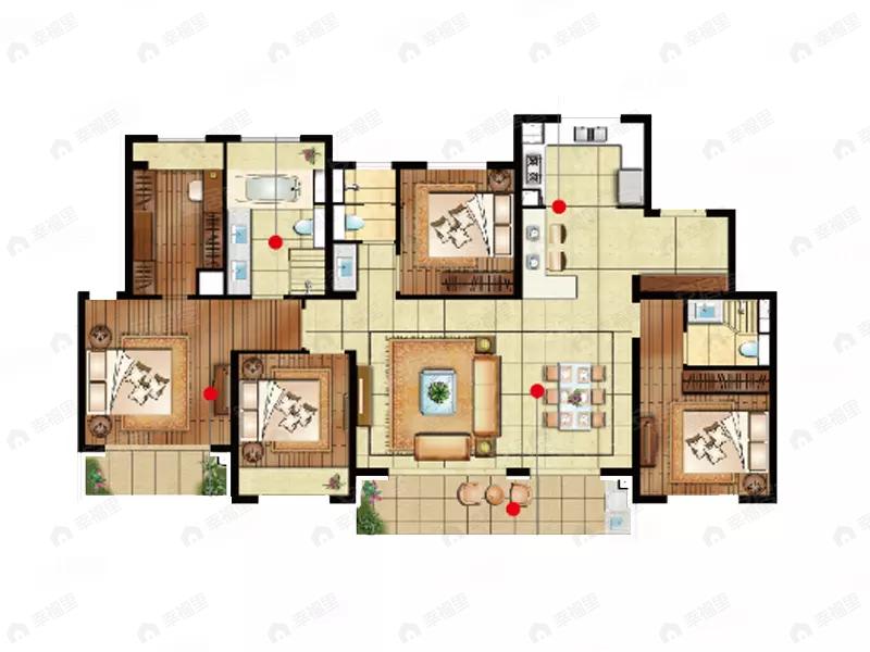 4室2厅3卫建面163平南户型图