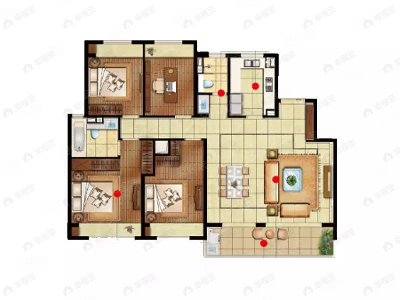 4室2厅2卫建面144平南户型图