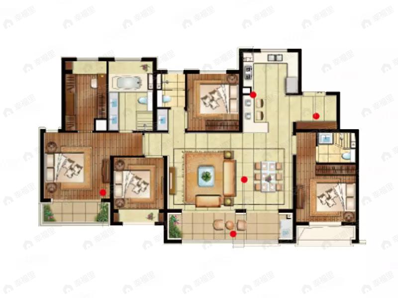 4室2厅3卫建面165平南户型图