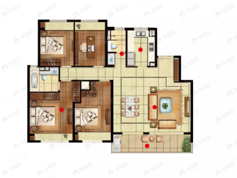 4室2厅2卫建面144平南户型图