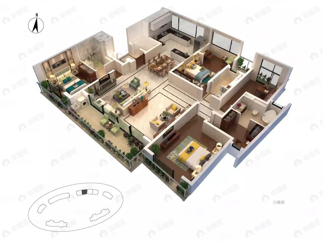 3室2厅3卫建面212平南户型图