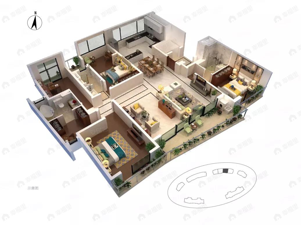 3室2厅3卫建面212平南户型图