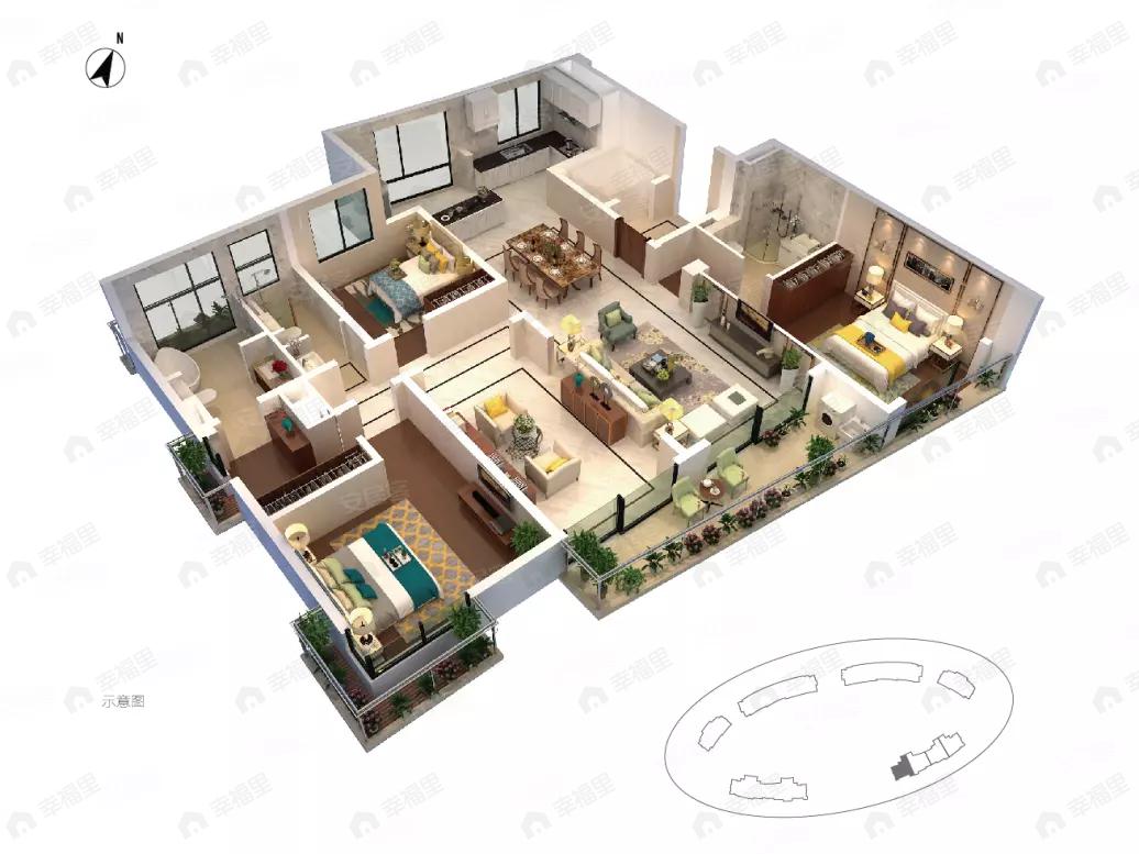 3室2厅3卫建面179平南户型图