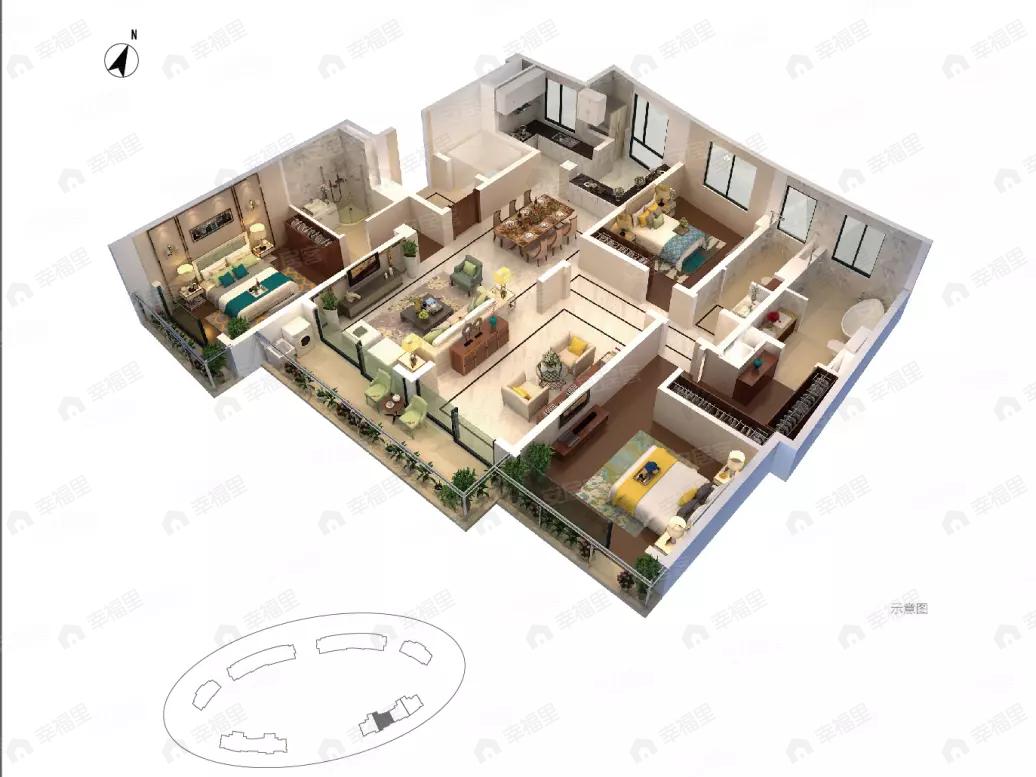 3室2厅3卫建面185平南户型图