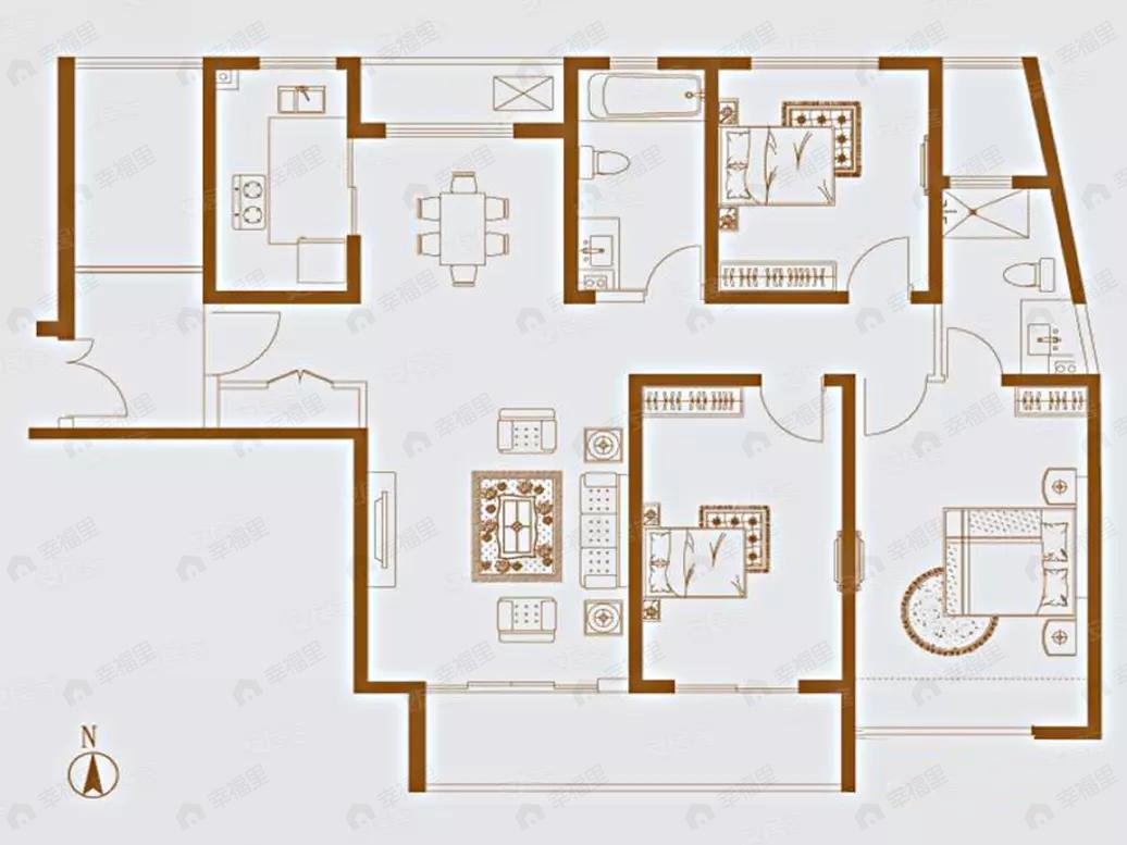 3室2厅2卫建面137平南户型图