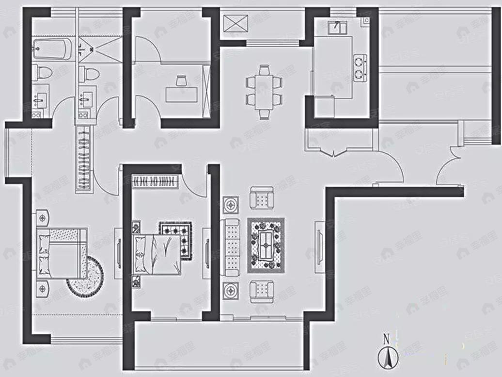 3室2厅2卫建面137平南户型图