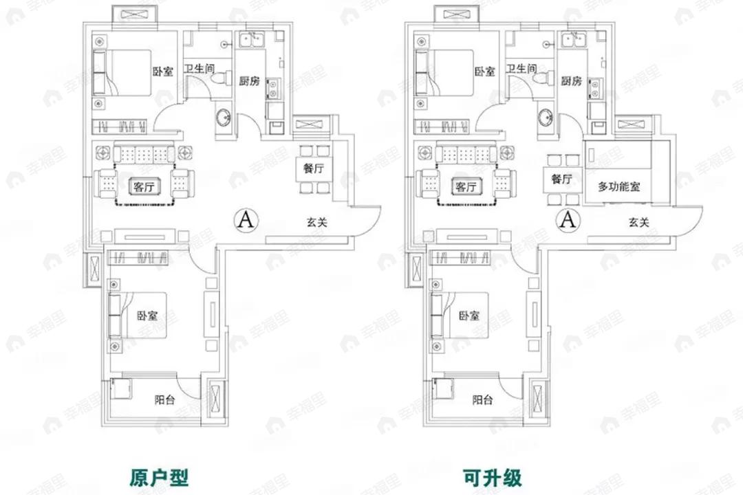 2室2厅1卫建面89平户型图