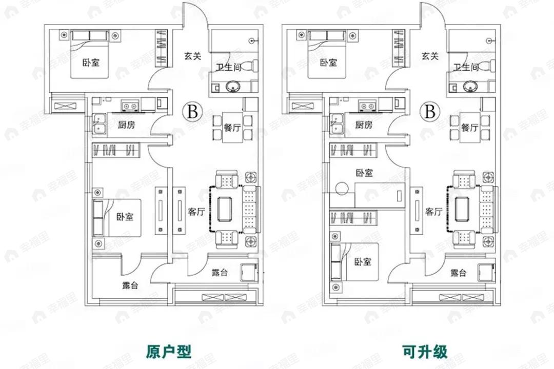 2室2厅1卫建面89平户型图