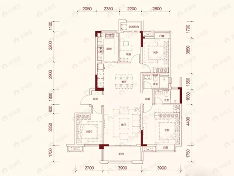 4室2厅2卫建面130平户型图