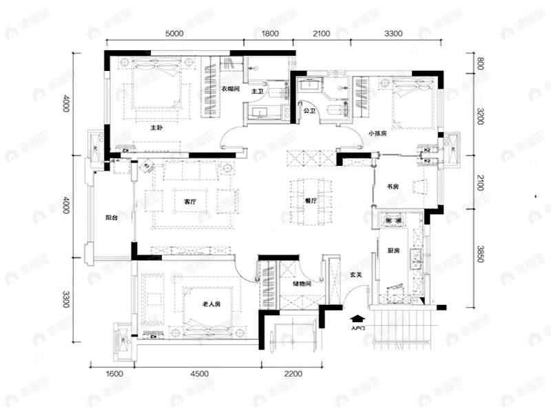 4室2厅2卫建面137平户型图