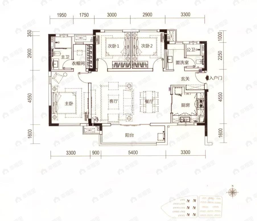 3室3厅2卫建面122平户型图