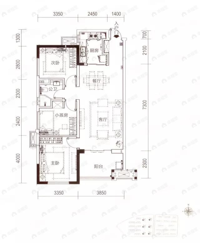 3室2厅1卫建面98平户型图