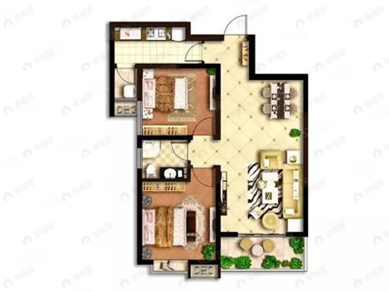 2室2厅1卫建面87平户型图