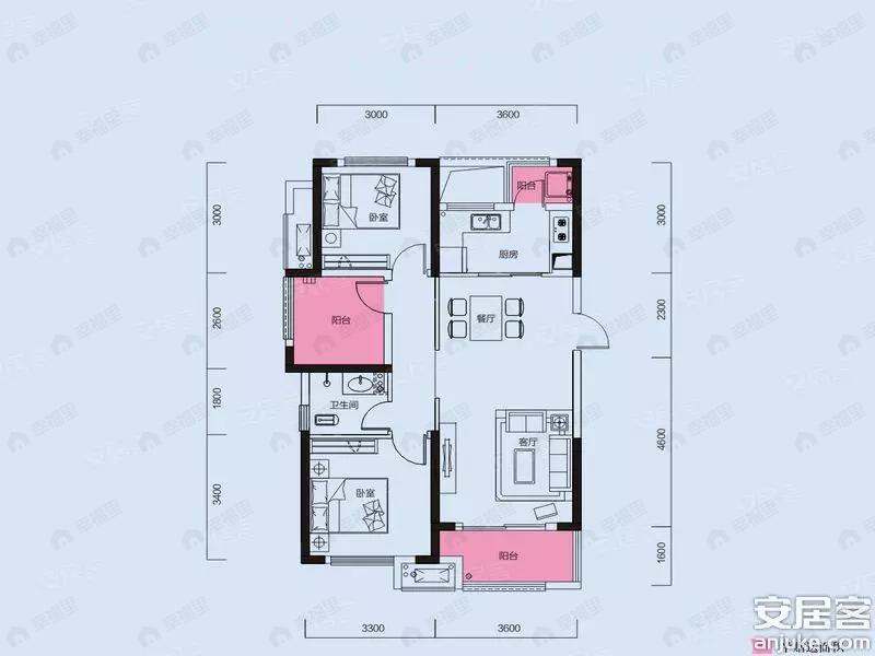 3室2厅1卫建面91平户型图