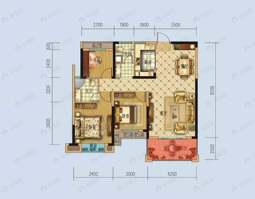 3室2厅2卫建面108平户型图