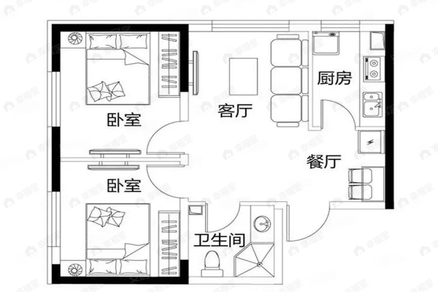 2室2厅1卫建面63平户型图