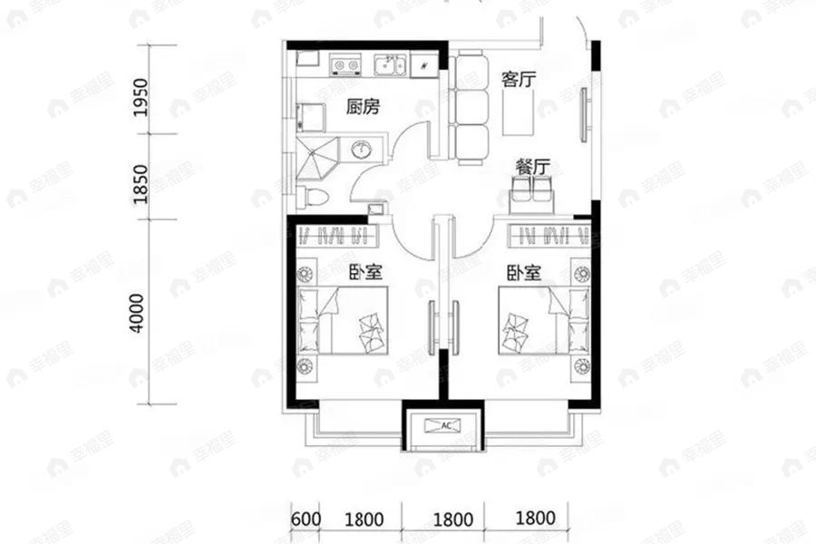2室2厅1卫建面68平户型图