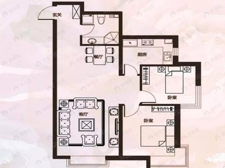 2室2厅1卫建面92平户型图