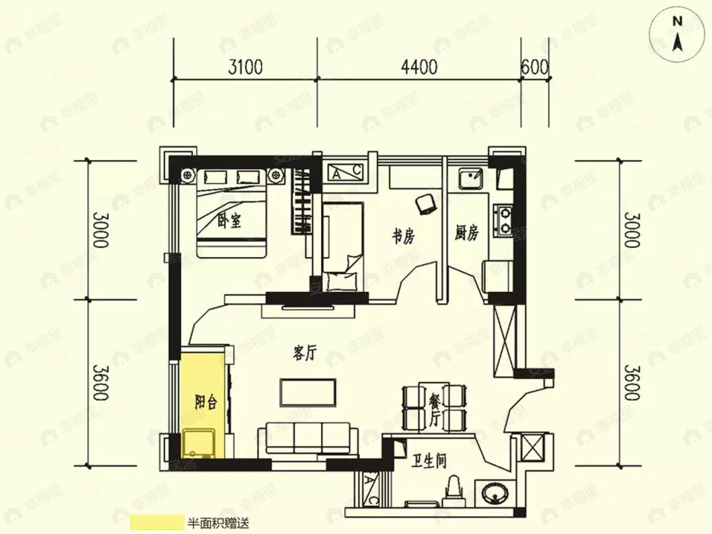 建面69平户型图