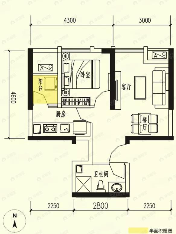 建面47平户型图
