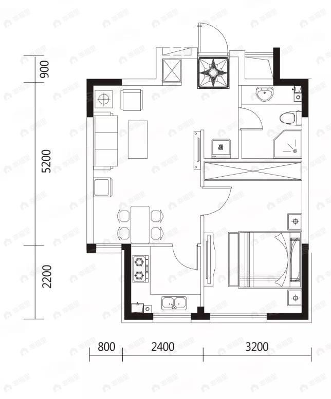 明华香峪兰溪1室2厅1卫户型图