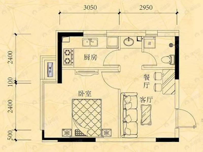 1室1厅1卫建面45平户型图