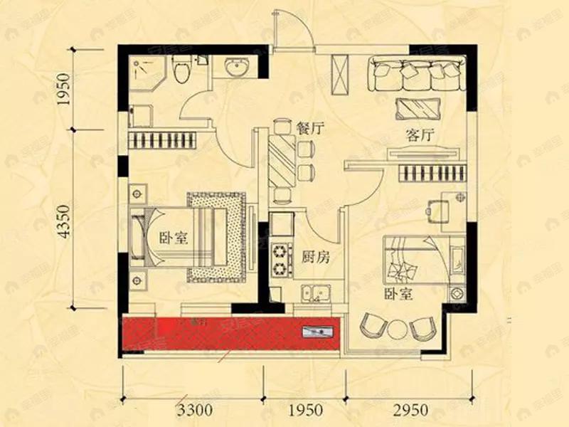 2室1厅1卫建面66平户型图