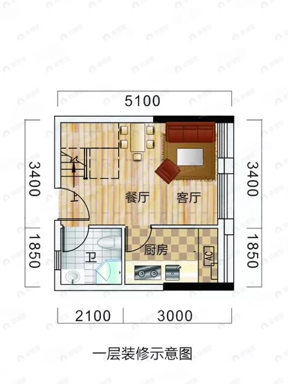 2室1厅1卫建面39平户型图