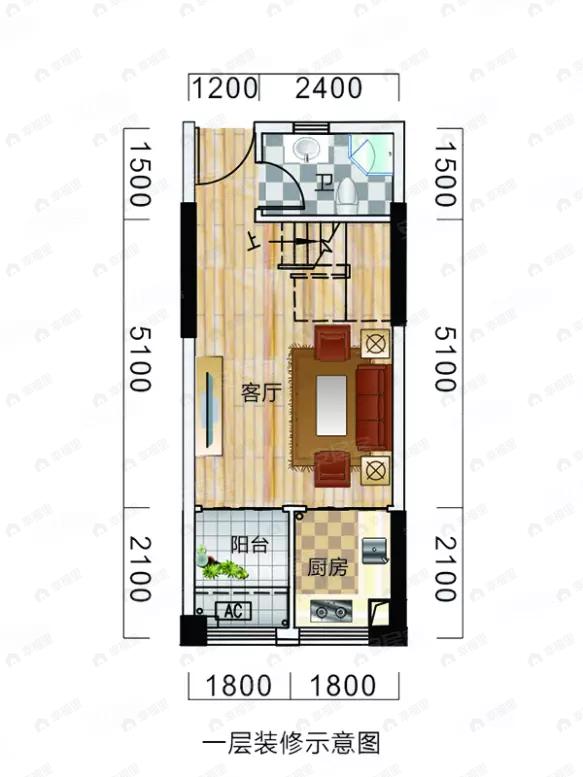 58品牌公寓馆·金色城市3室1厅1卫户型图