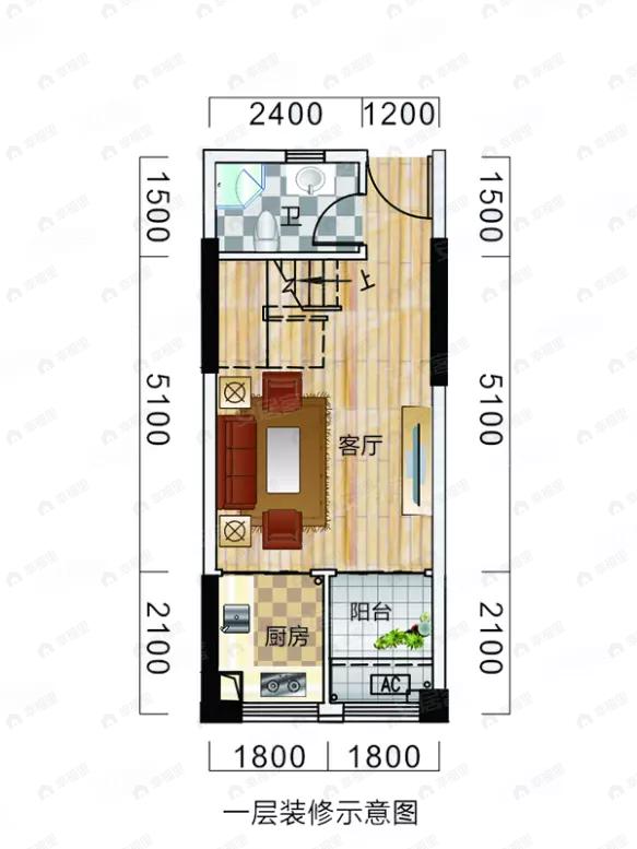 2室1厅1卫建面46平户型图
