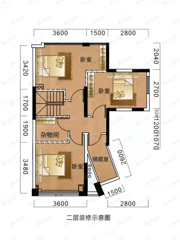 58品牌公寓馆·金色城市3室1厅1卫户型图
