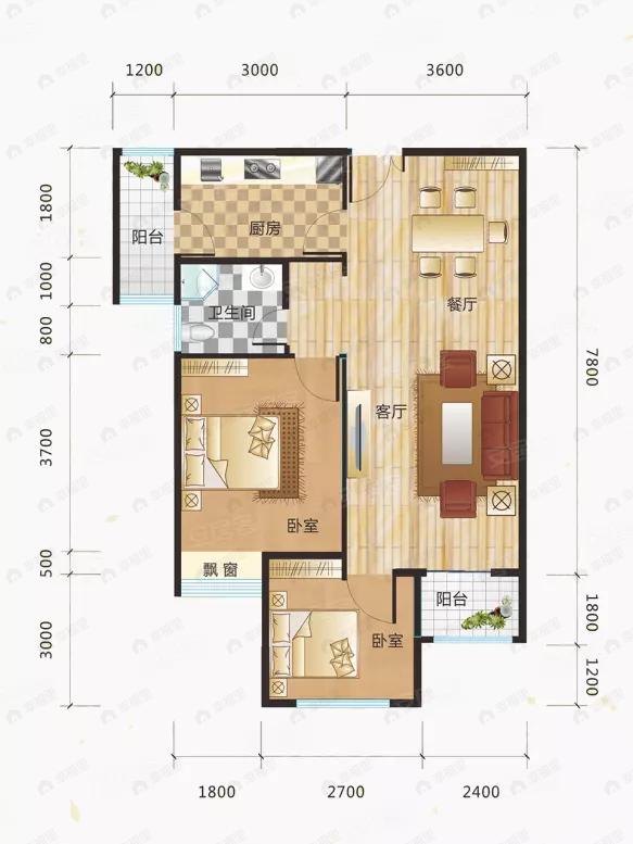 58品牌公寓馆·金色城市2室2厅1卫户型图