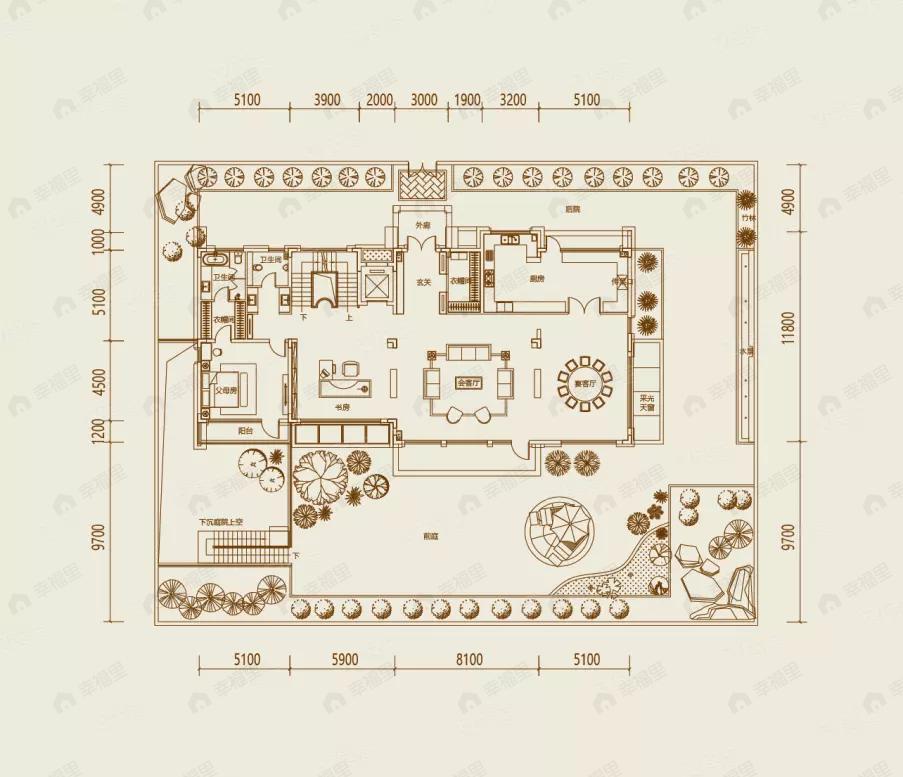 建面1270平户型图