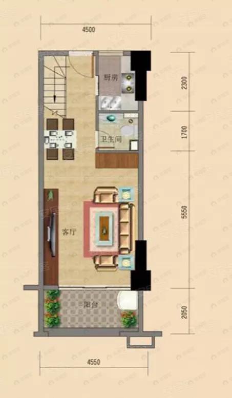 3室2厅2卫建面78平户型图