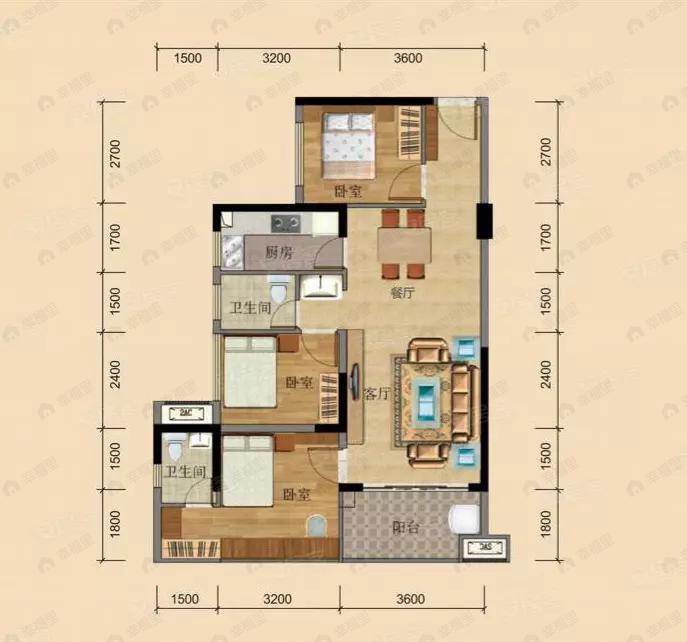 顺祥花园华悦将军第3室2厅2卫户型图