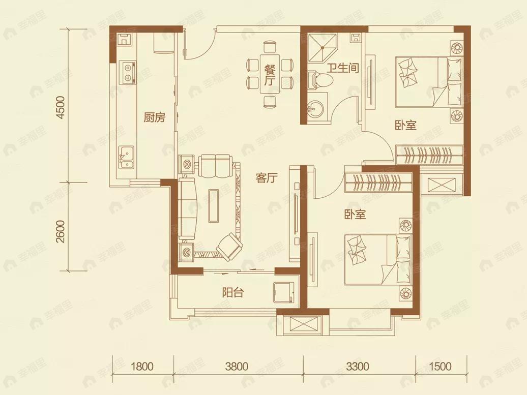 2室2厅1卫建面93平户型图