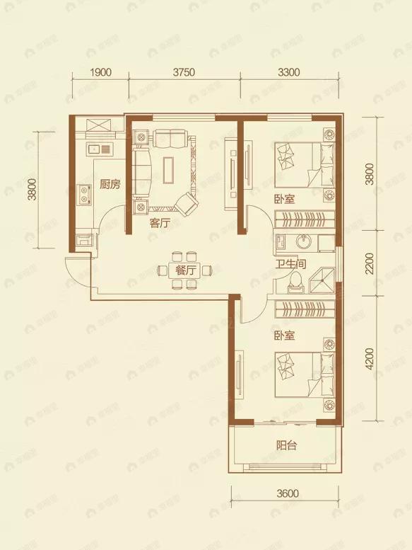 翔建御景华府2室2厅1卫户型图