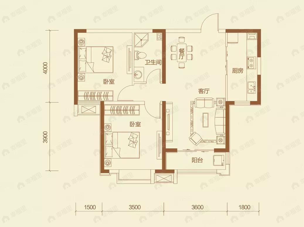 2室2厅1卫建面95平户型图