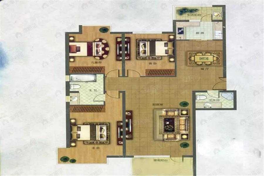 3室2厅2卫建面163平户型图