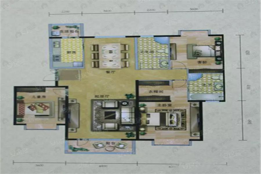 兴泰东河湾3室2厅2卫户型图