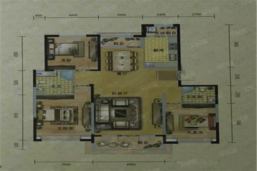 兴泰东河湾3室2厅2卫户型图