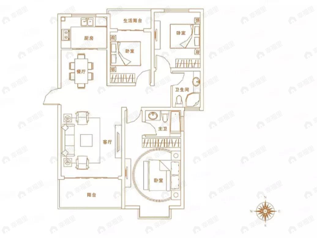 3室2厅2卫建面119平户型图