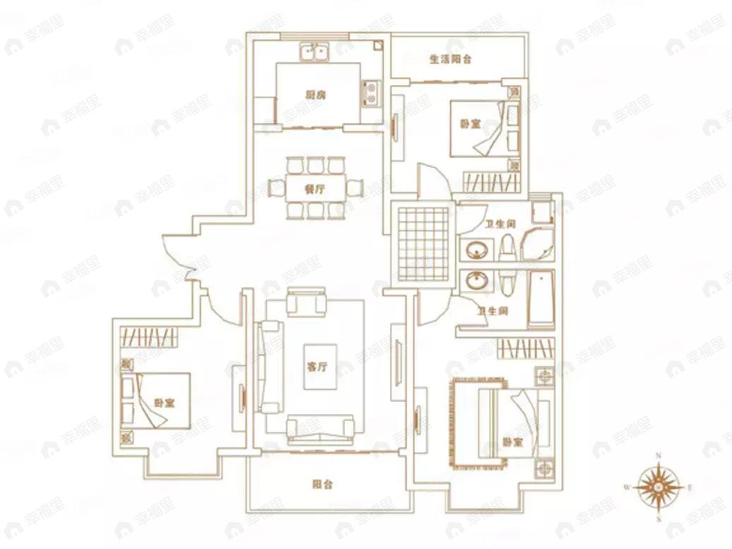 3室2厅2卫建面141平户型图
